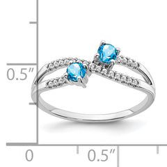 14k White Gold Two-stone Blue Topaz and Diamond Ring