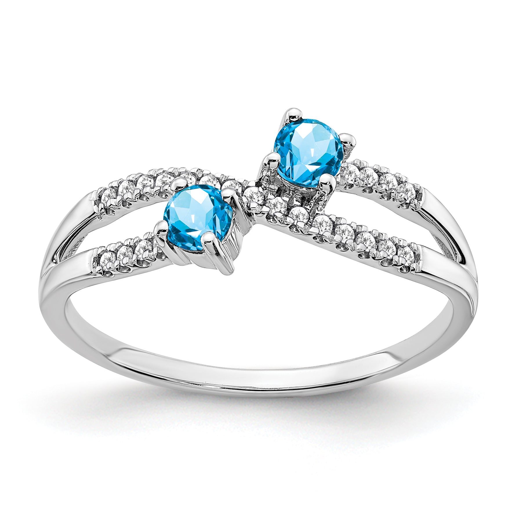 14k White Gold Two-stone Blue Topaz and Diamond Ring