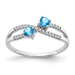 14k White Gold Two-stone Blue Topaz and Diamond Ring