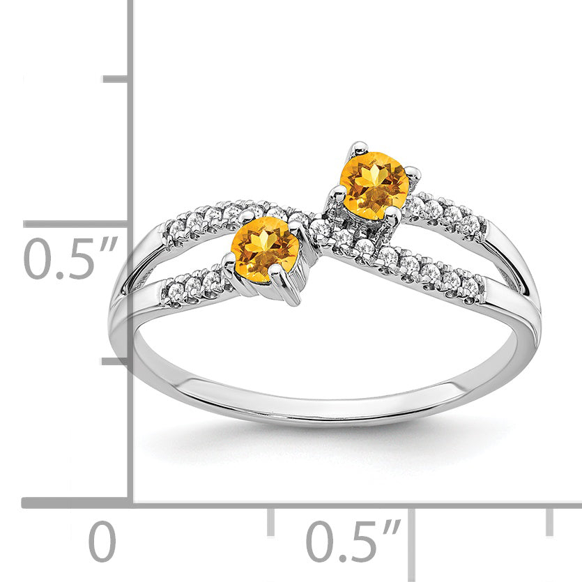 14k White Gold Two-stone Citrine and Diamond Ring