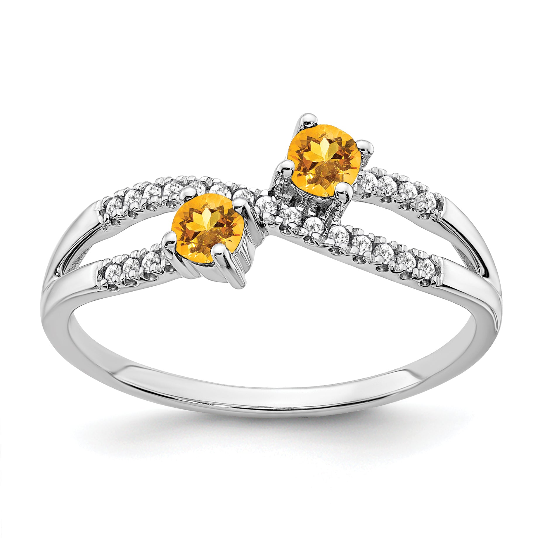 14k White Gold Two-stone Citrine and Diamond Ring