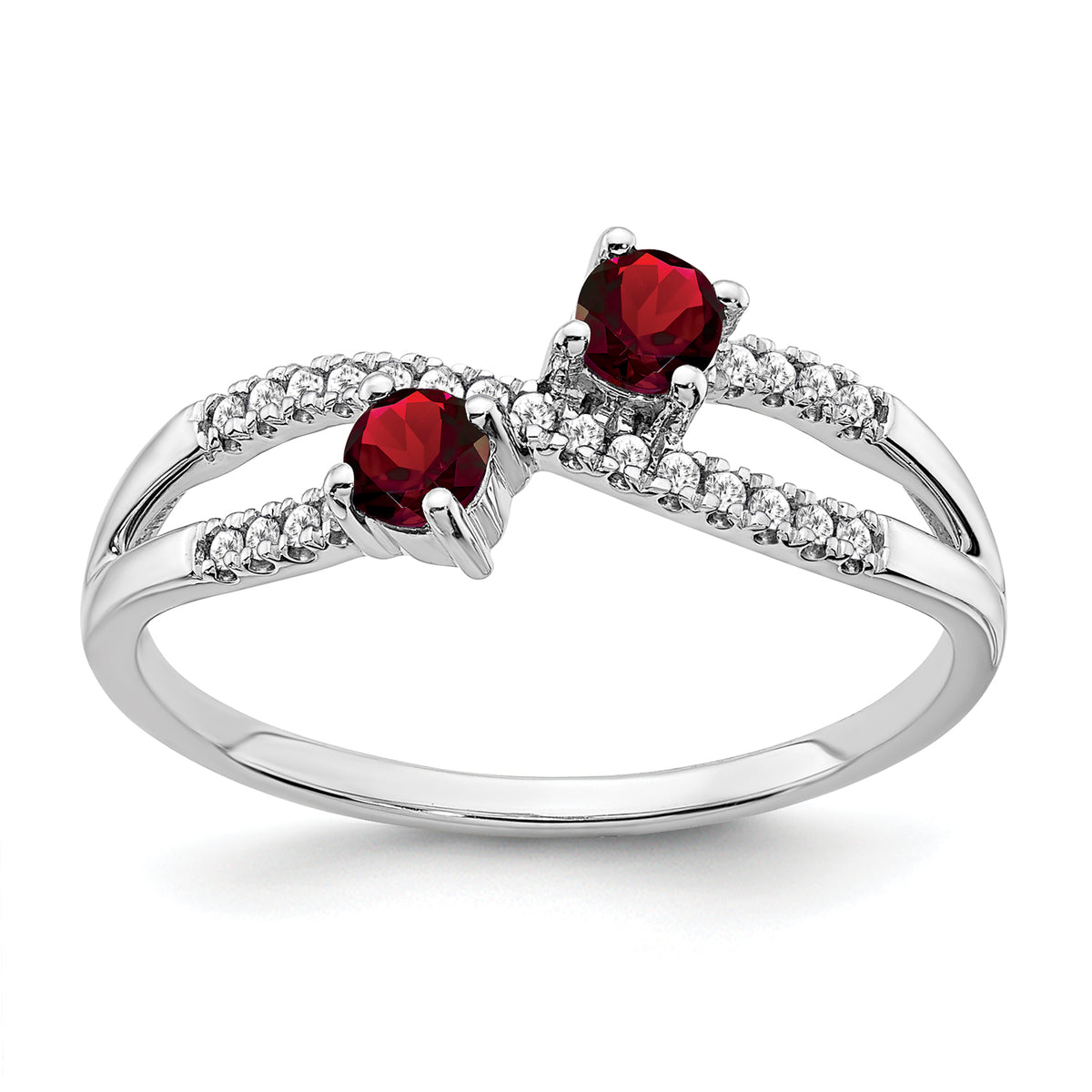 14k White Gold Two-stone Garnet and Diamond Ring