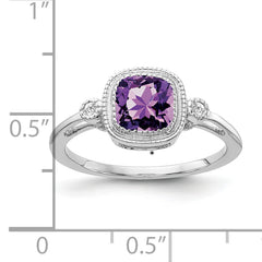 14k White Gold Cushion Amethyst and Diamond Ring