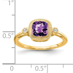 14k Cushion Amethyst and Diamond Ring