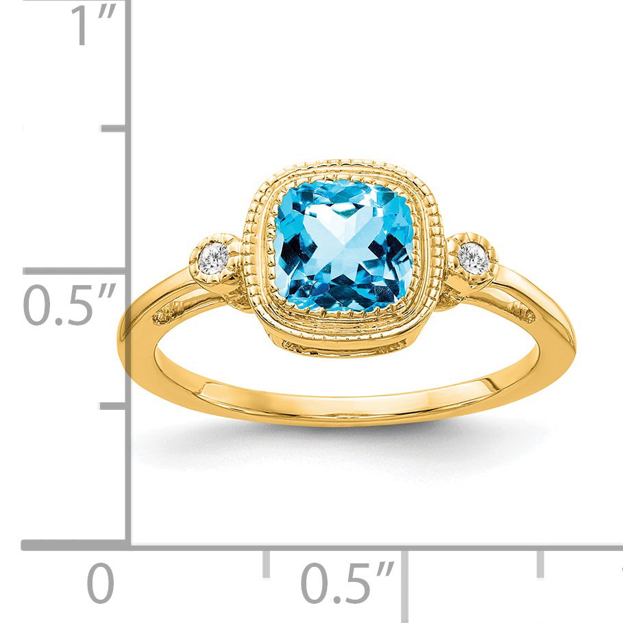 14k Cushion Blue Topaz and Diamond Ring