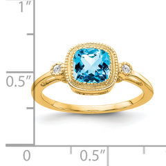 14k Cushion Blue Topaz and Diamond Ring