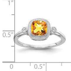 14k White Gold Cushion Citrine and Diamond Ring