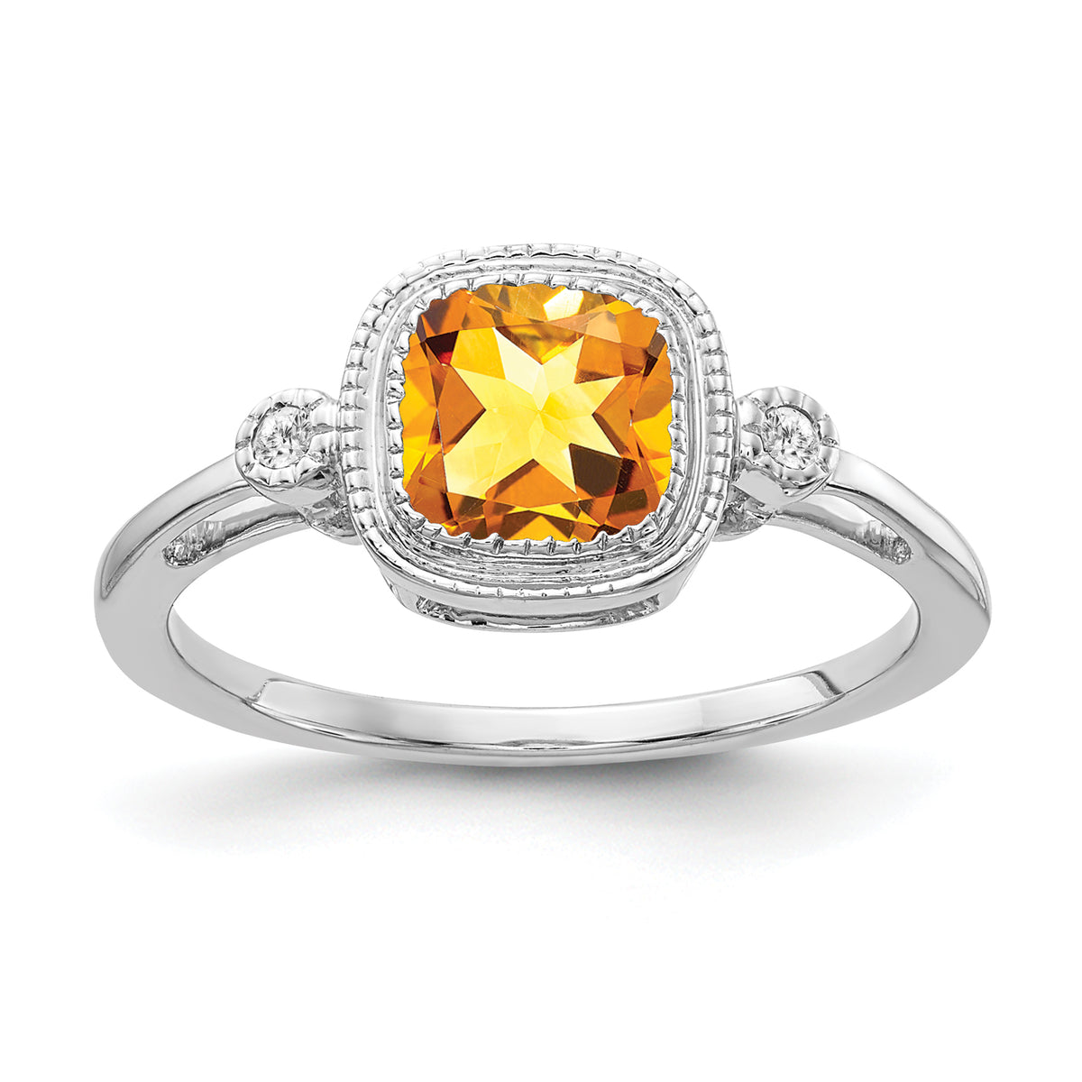 14k White Gold Cushion Citrine and Diamond Ring