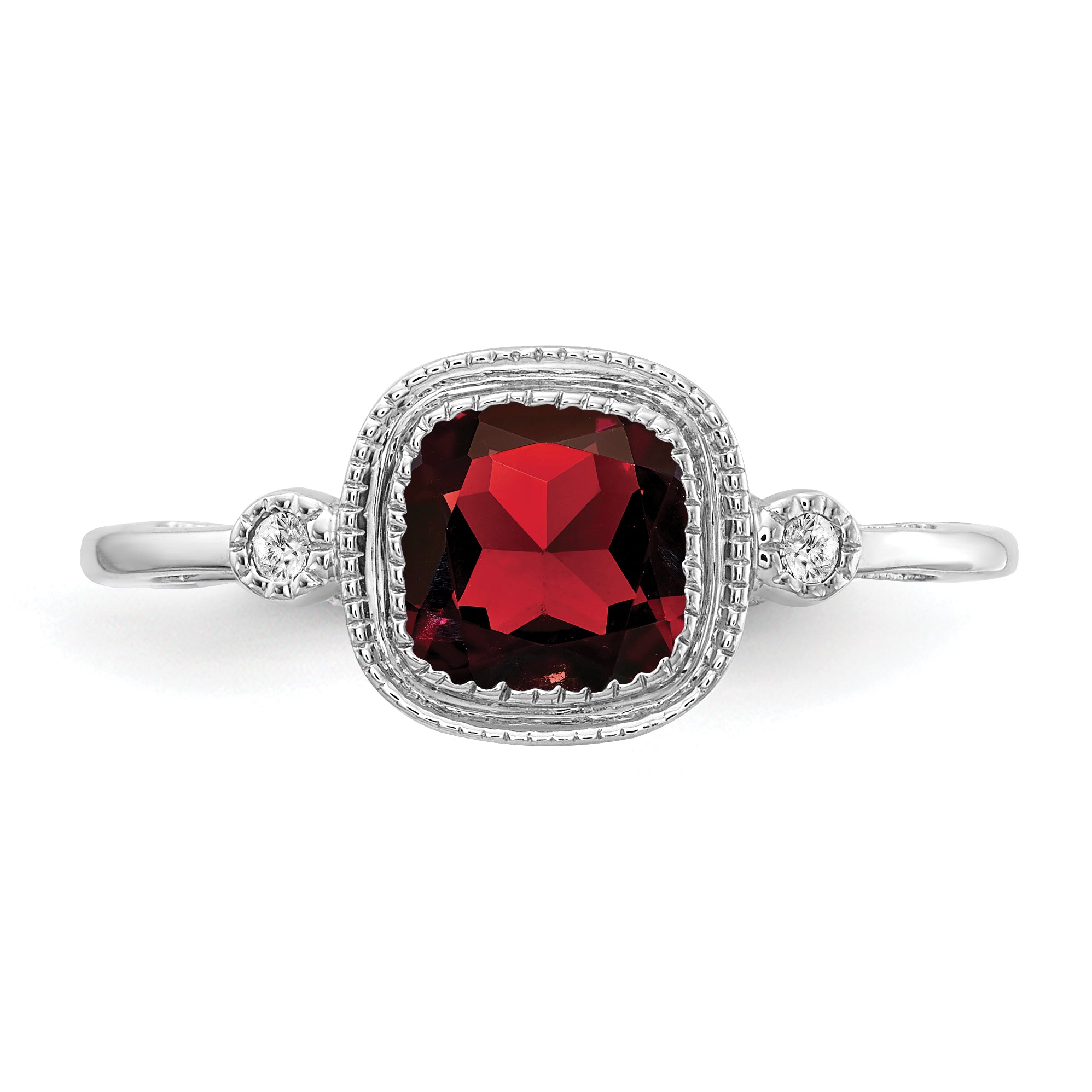 14k White Gold Cushion Garnet and Diamond Ring