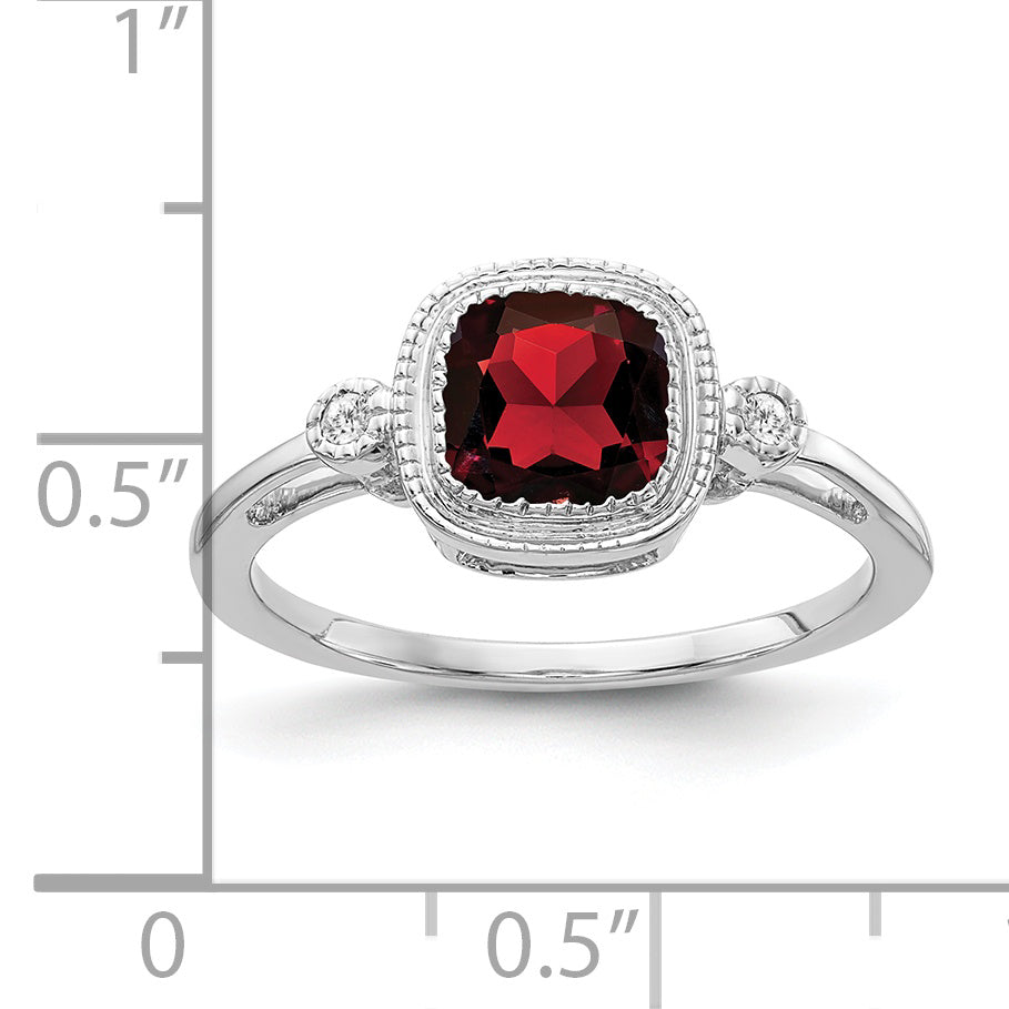 14k White Gold Cushion Garnet and Diamond Ring