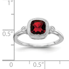 14k White Gold Cushion Garnet and Diamond Ring