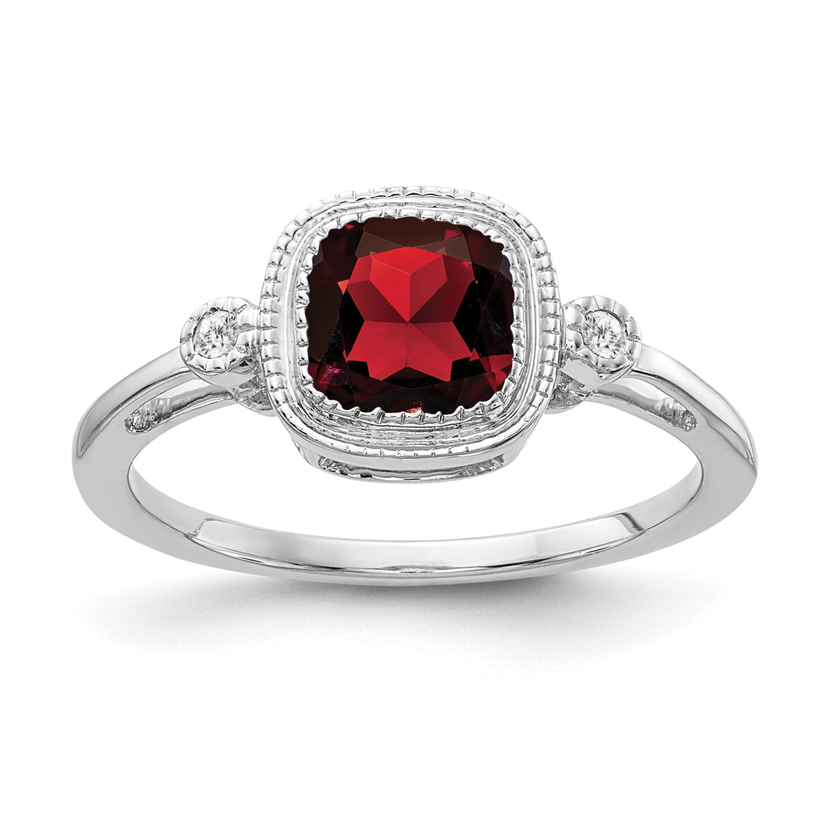 14k White Gold Cushion Garnet and Diamond Ring