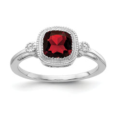 14k White Gold Cushion Garnet and Diamond Ring