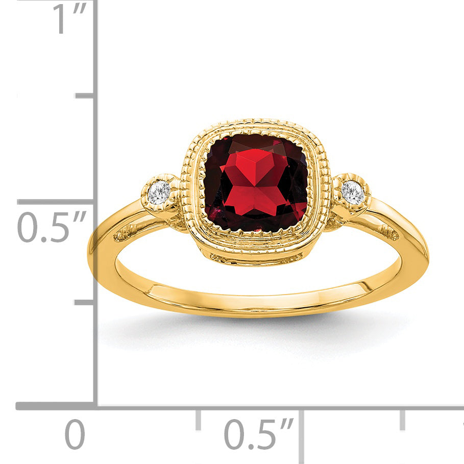 14k Cushion Garnet and Diamond Ring