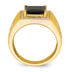 14K Lab Grown Diamond and Onyx Side Crosses Men's Ring