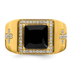 14K Lab Grown Diamond and Onyx Side Crosses Men's Ring