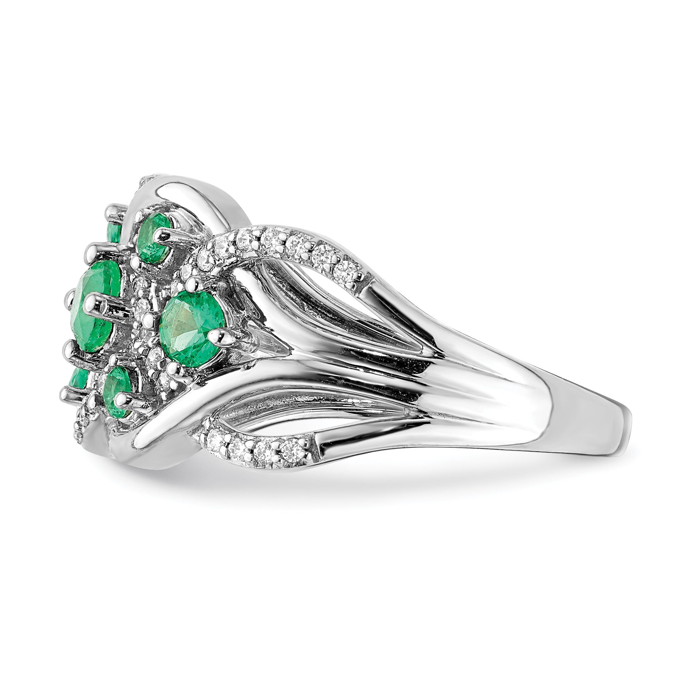 14k White Gold Diamond and Emerald Fancy Ring