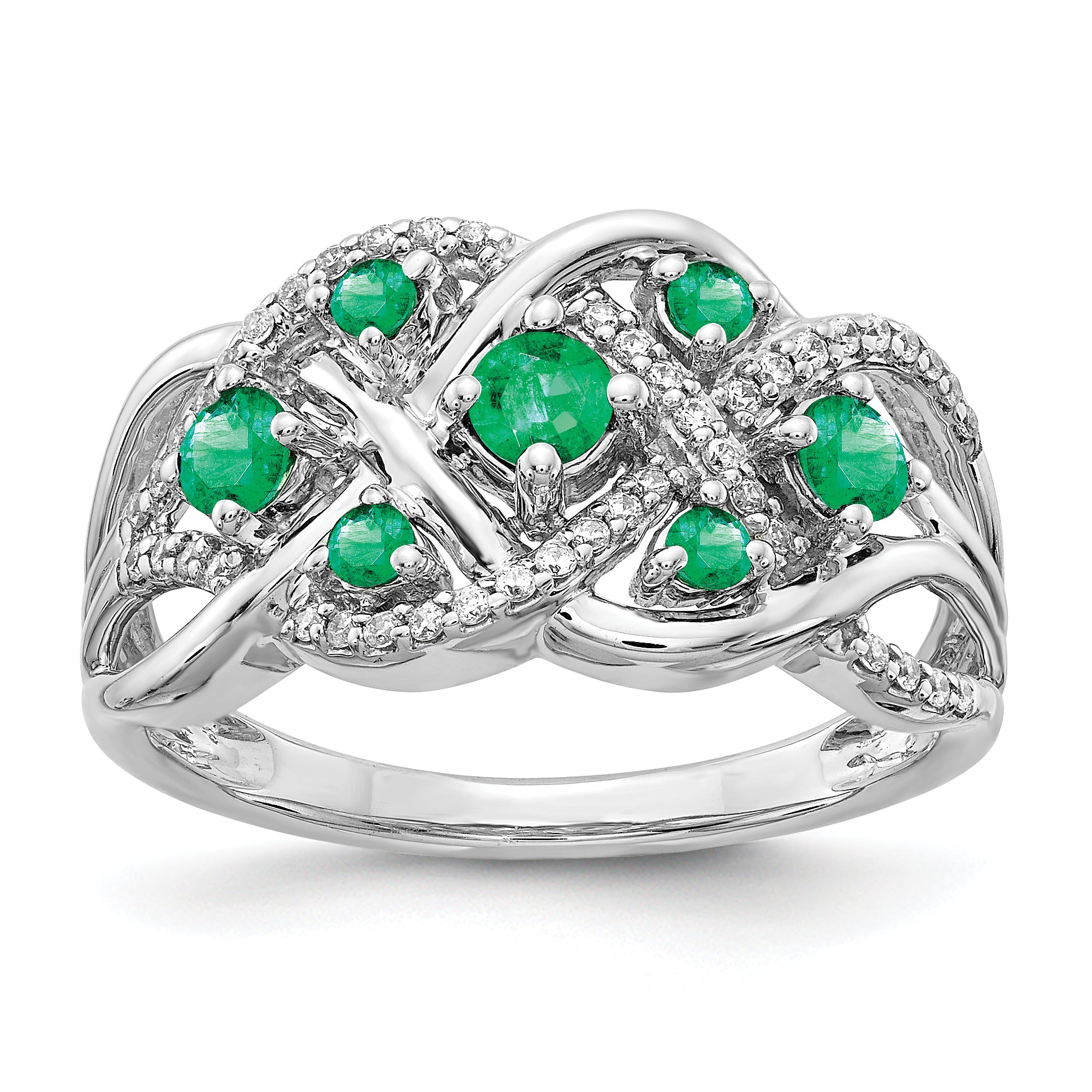 14k White Gold Diamond and Emerald Fancy Ring