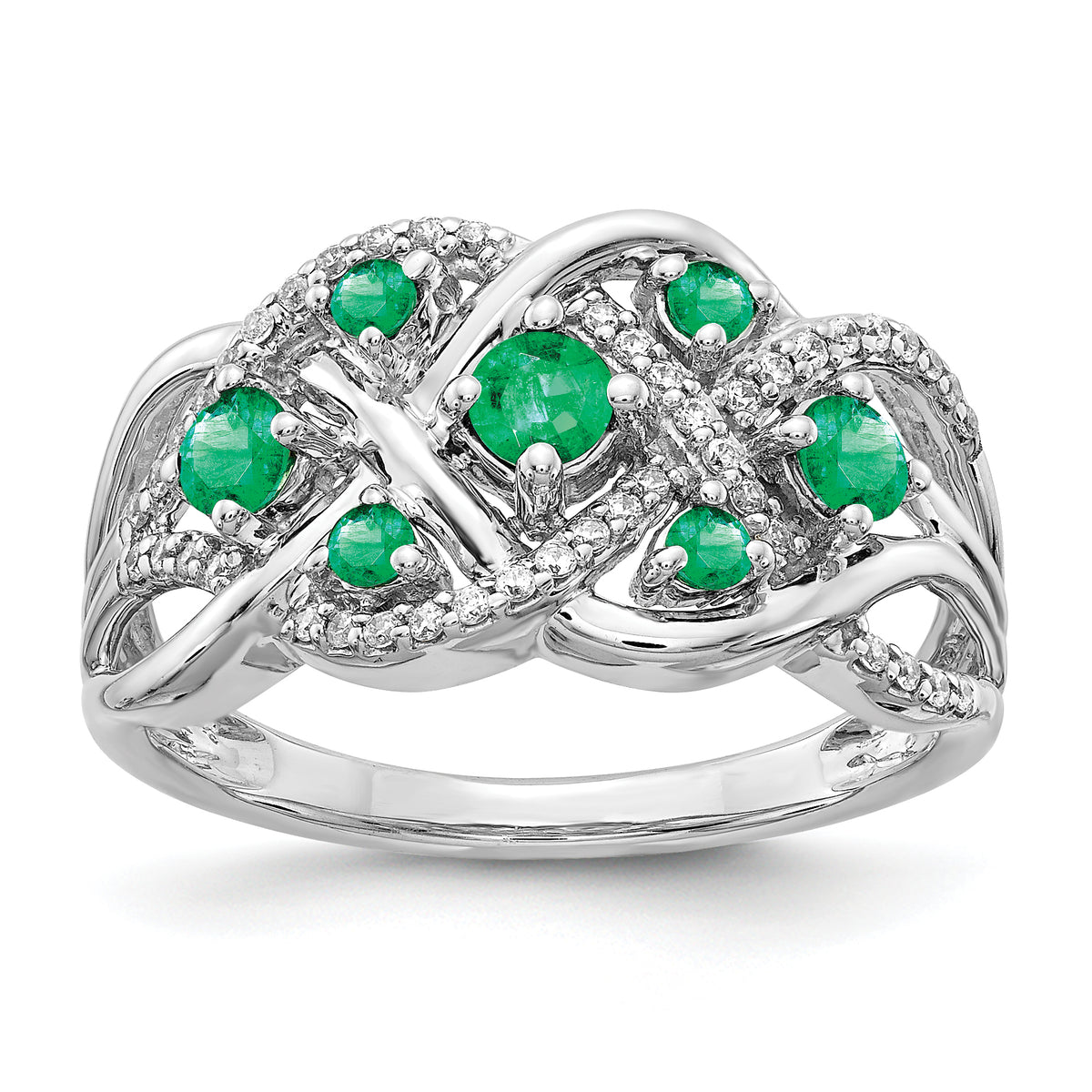 14k White Gold Diamond and Emerald Fancy Ring