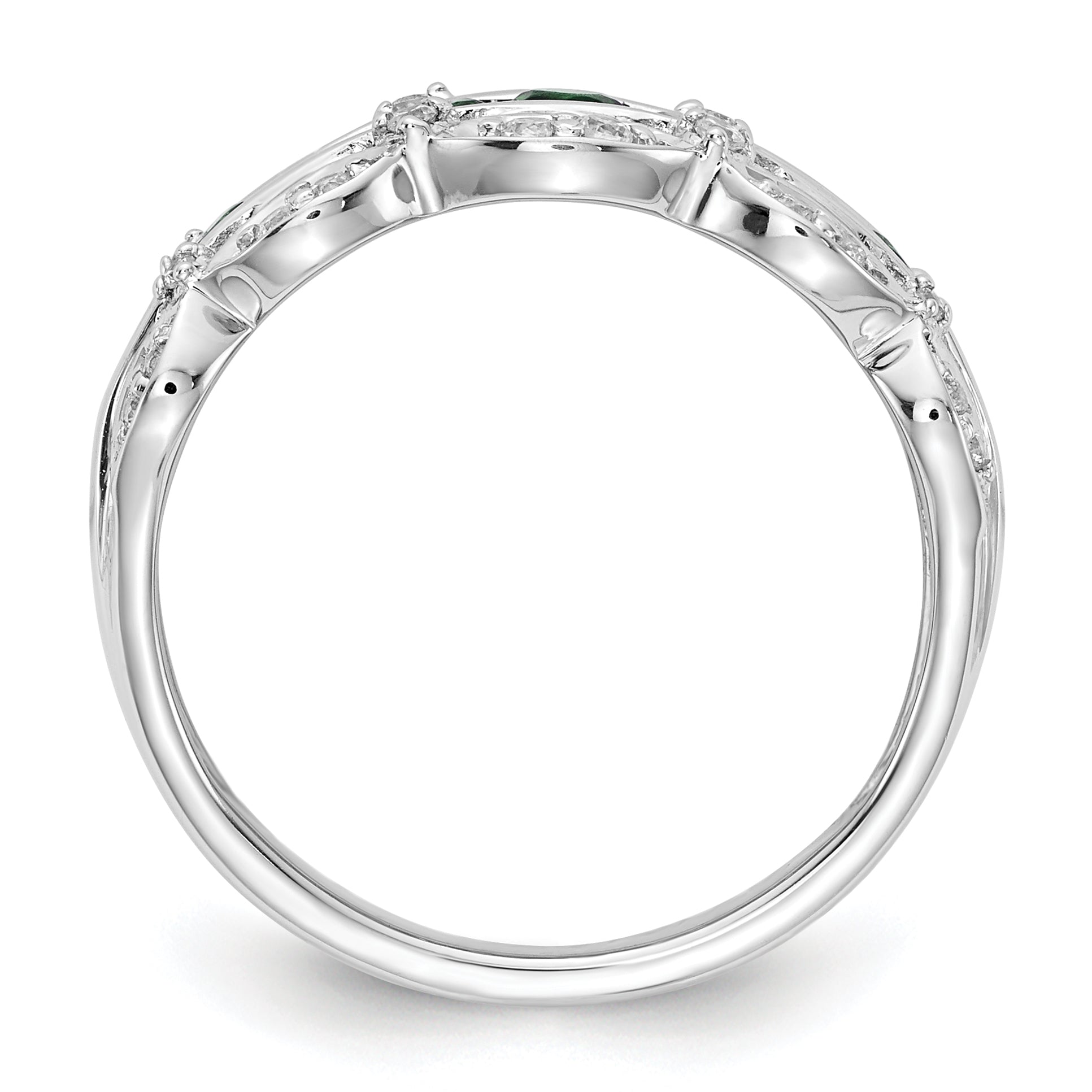 14K White Gold Lab Grown Diamond and Created Emerald Fancy Ring