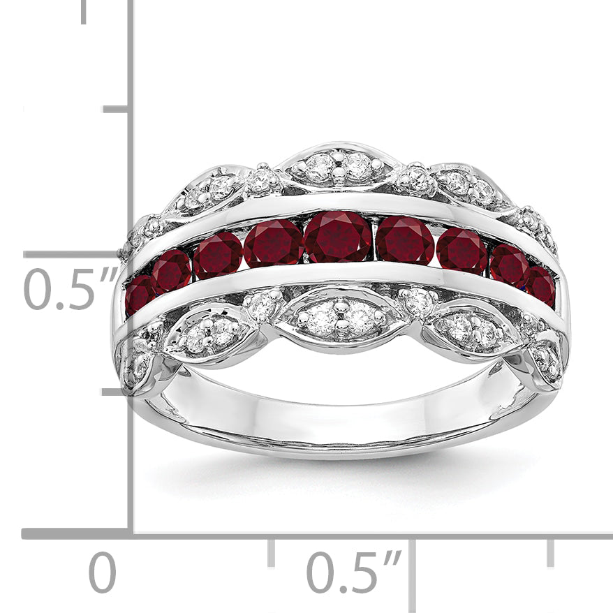 14K White Gold Lab Grown Diamond and Created Ruby Fancy Ring