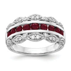 14K White Gold Lab Grown Diamond and Created Ruby Fancy Ring