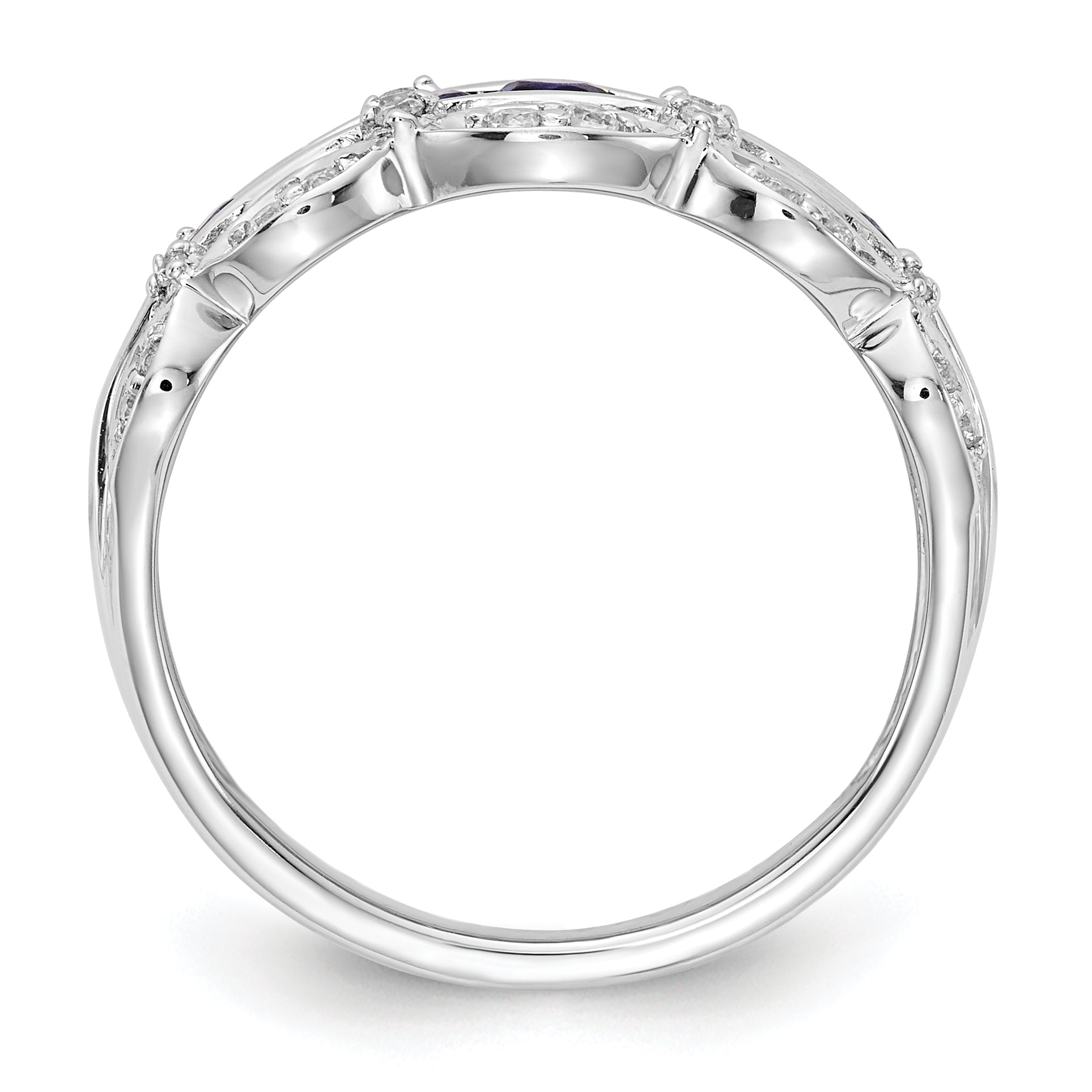 14K White Gold Lab Grown Diamond and Created Sapphire Fancy Ring