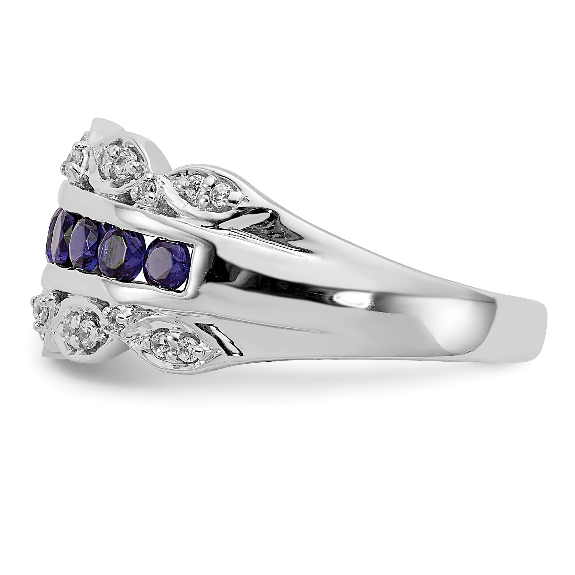 14K White Gold Lab Grown Diamond and Created Sapphire Fancy Ring