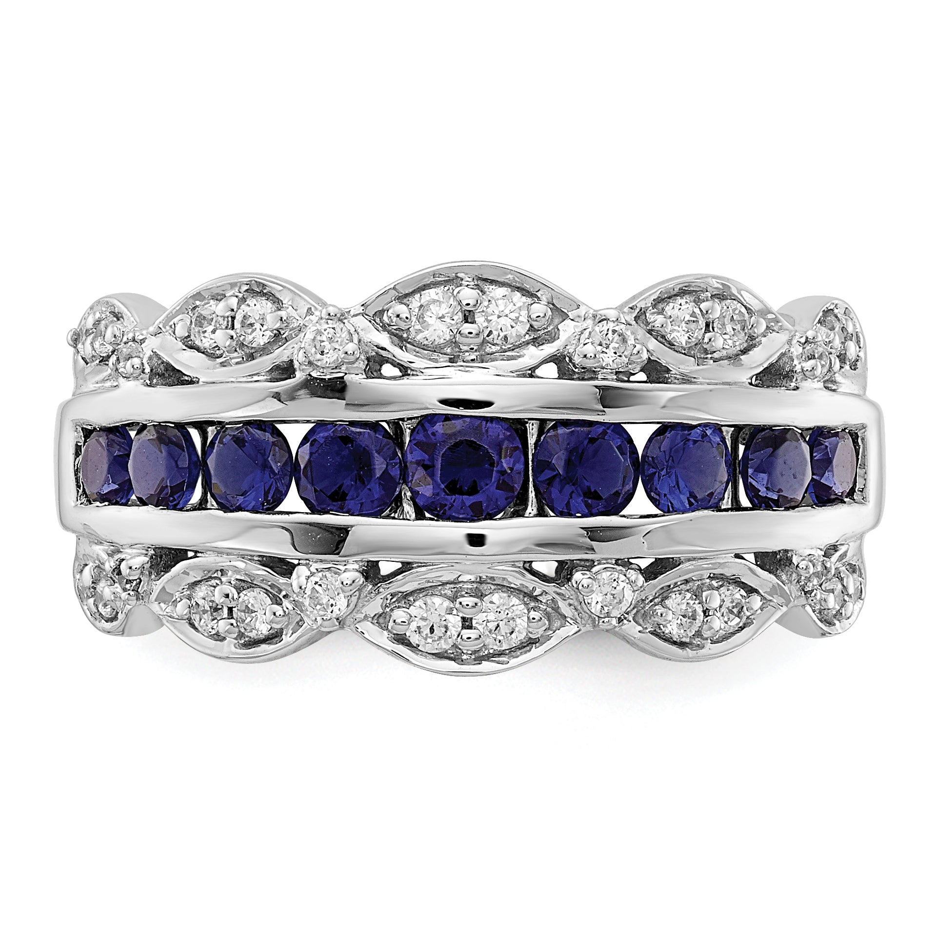 14K White Gold Lab Grown Diamond and Created Sapphire Fancy Ring