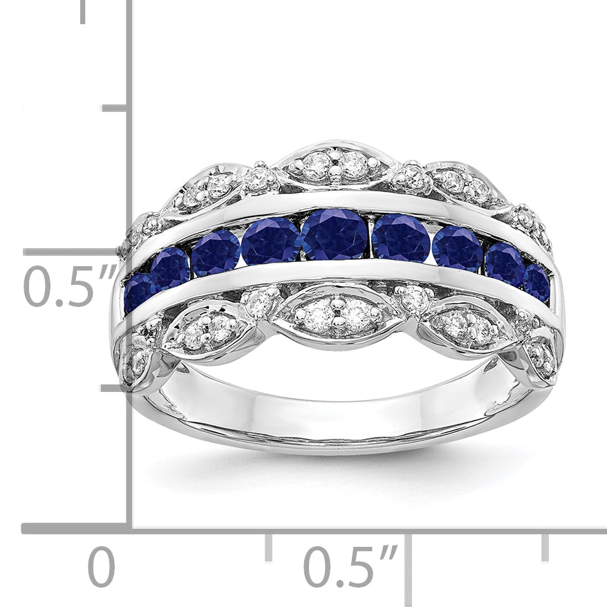 14K White Gold Lab Grown Diamond and Created Sapphire Fancy Ring