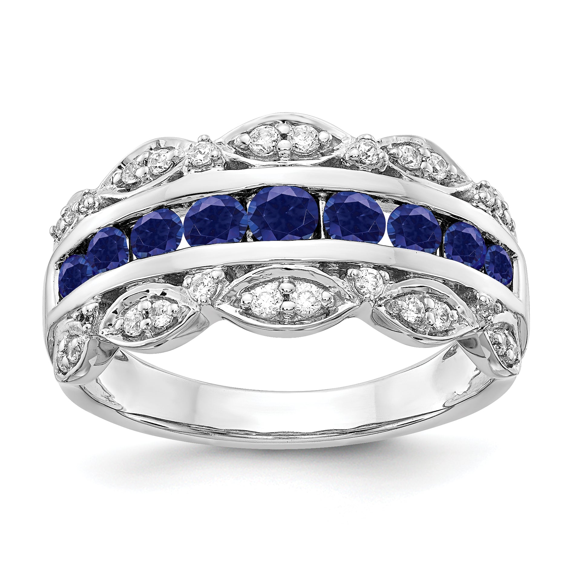 14K White Gold Lab Grown Diamond and Created Sapphire Fancy Ring