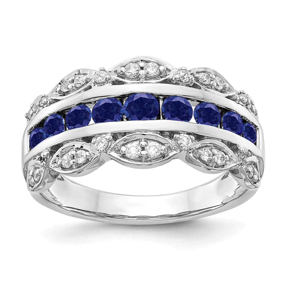 14K White Gold Lab Grown Diamond and Created Sapphire Fancy Ring