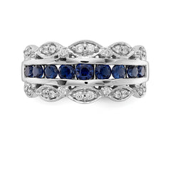 14k White Gold Diamond and Sapphire Fancy Ring