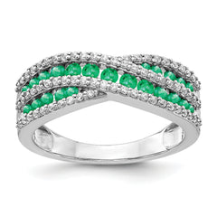 14k White Gold Diamond and Emerald Fancy Ring