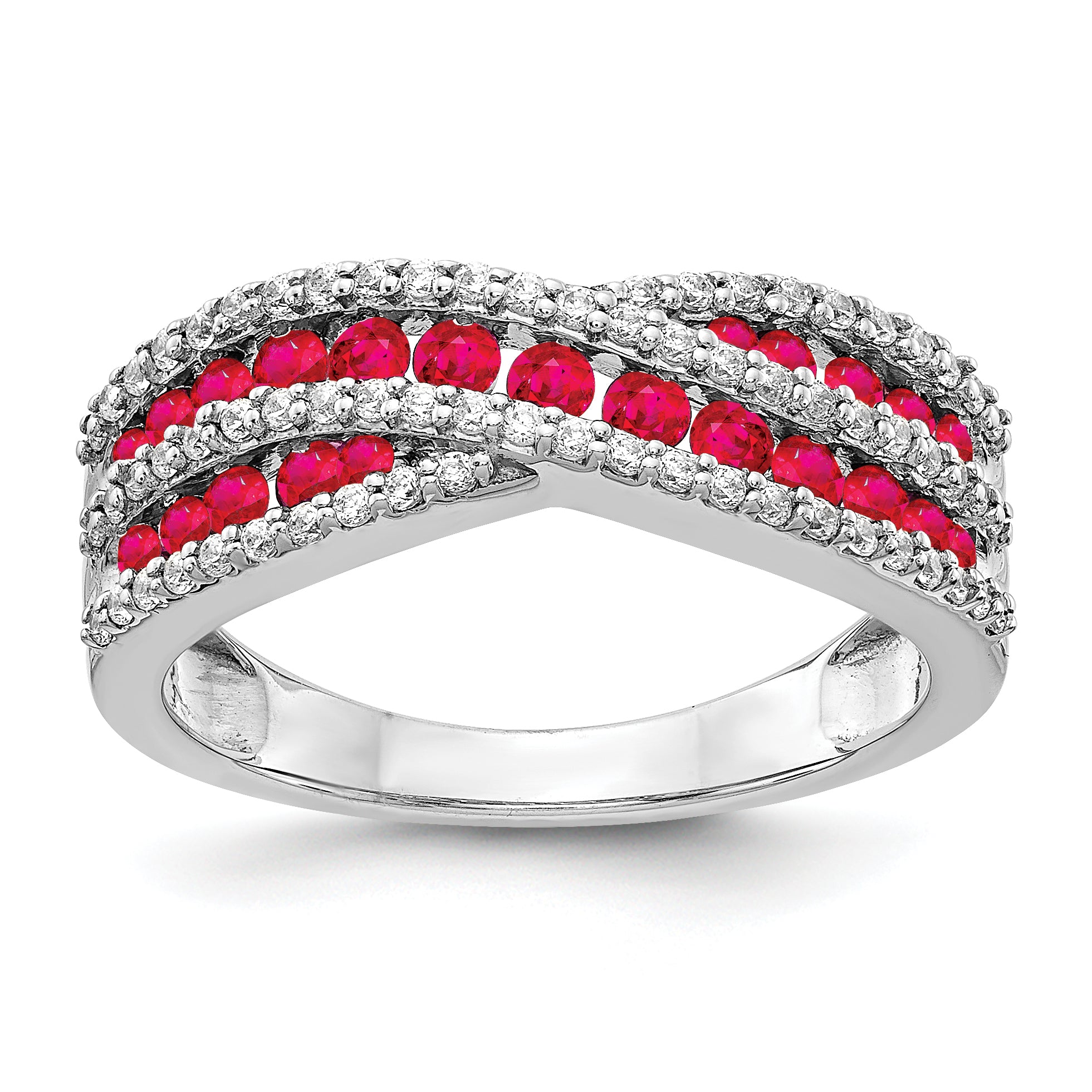 14k White Gold Diamond and Ruby Fancy Ring