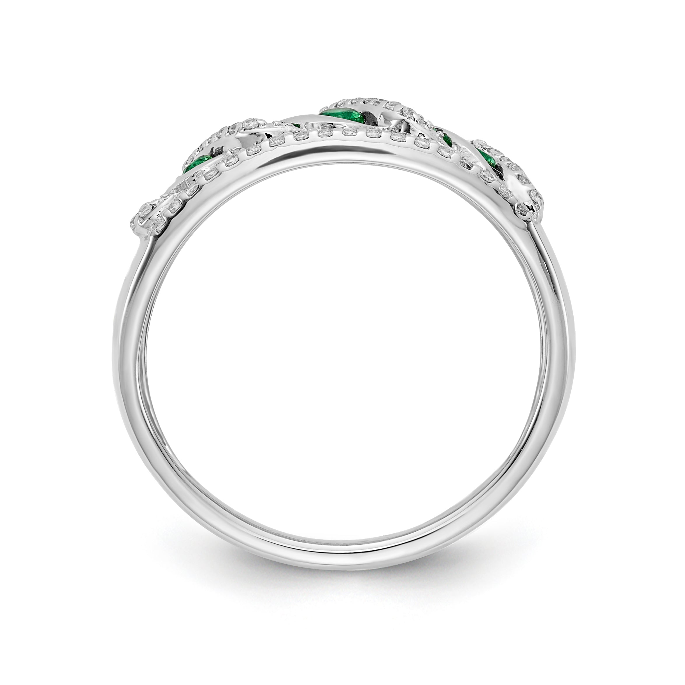 14k White Gold Diamond and Emerald Fancy Twist Ring