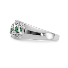 14k White Gold Diamond and Emerald Fancy Twist Ring