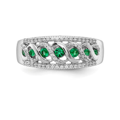 14k White Gold Diamond and Emerald Fancy Twist Ring