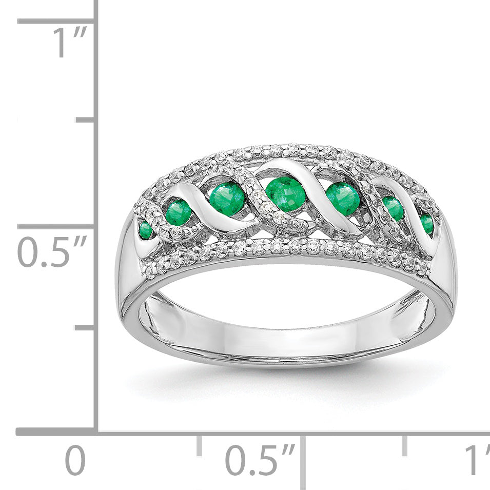 14k White Gold Diamond and Emerald Fancy Twist Ring