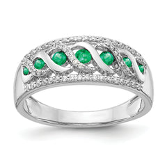 14k White Gold Diamond and Emerald Fancy Twist Ring