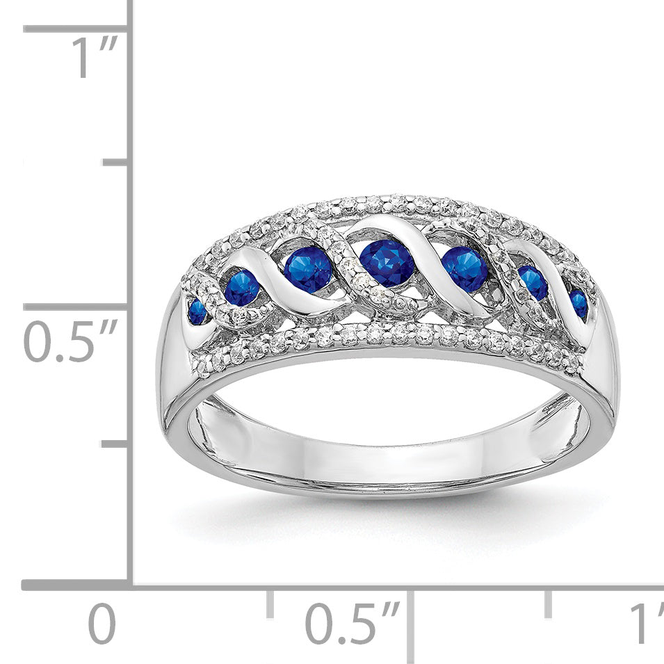 14k White Gold Diamond and Sapphire Fancy Twist Ring