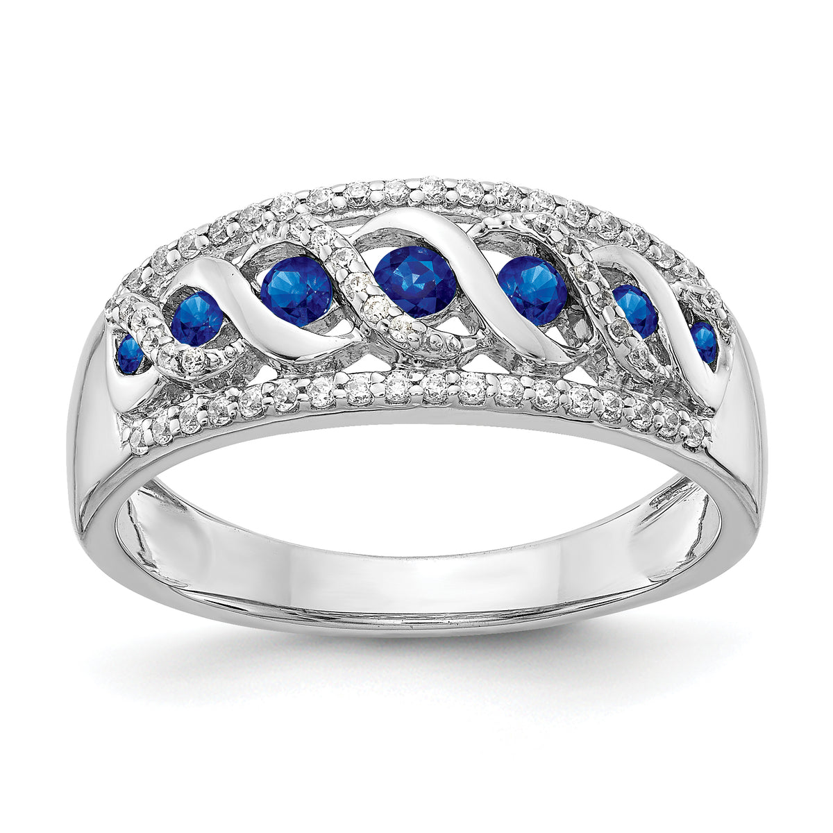 14k White Gold Diamond and Sapphire Fancy Twist Ring