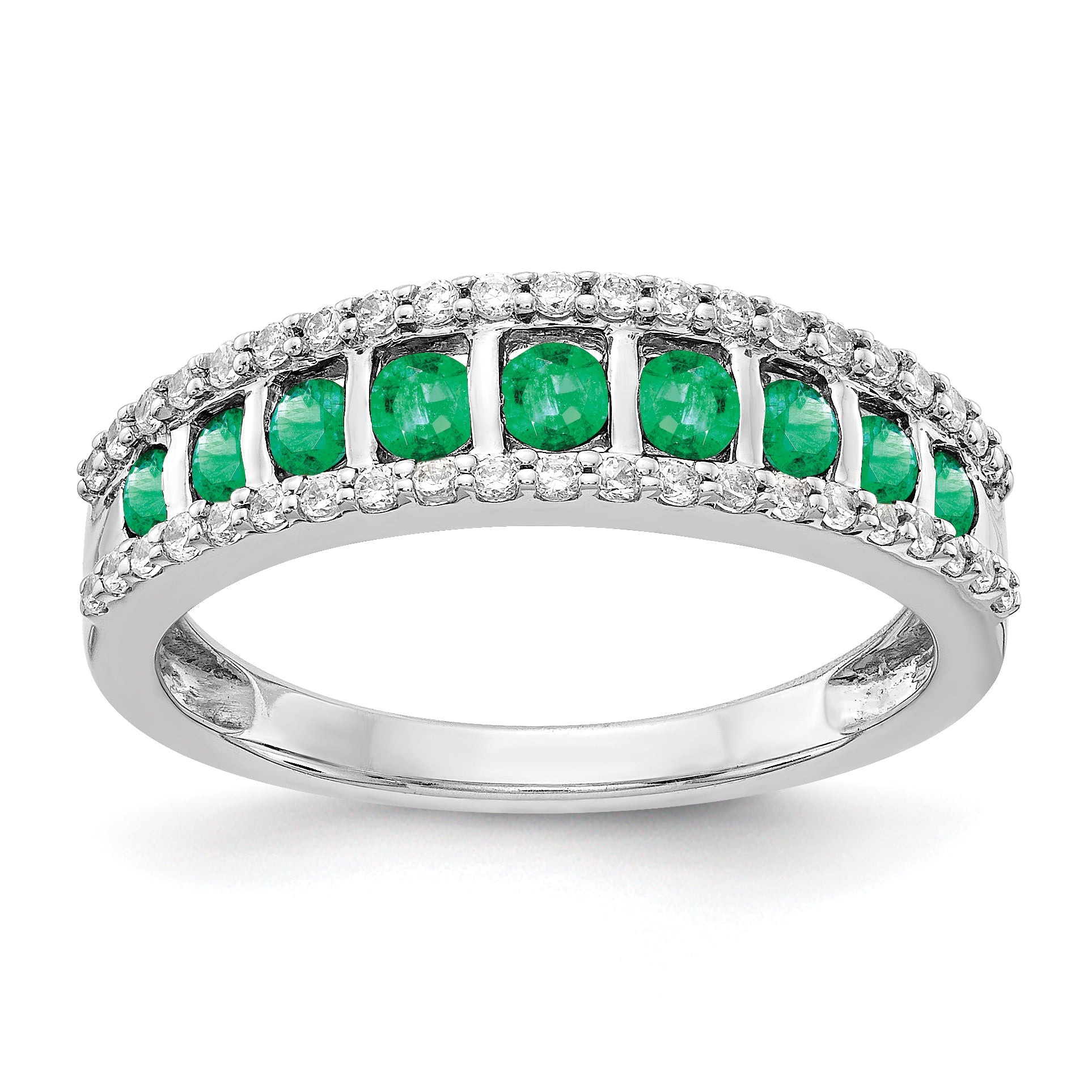 14k White Gold Diamond and Emerald Fancy Ring