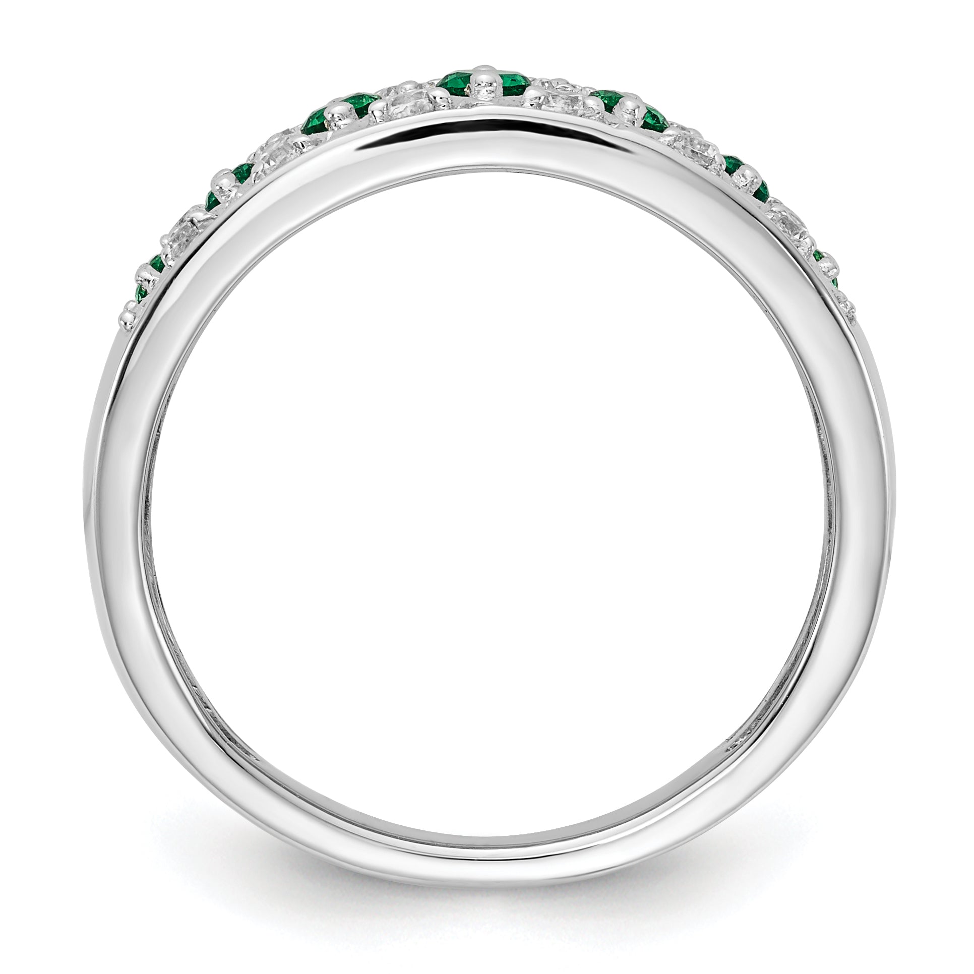 14K White Gold Lab Grown Diamond and Cr Emerald Fancy Ring