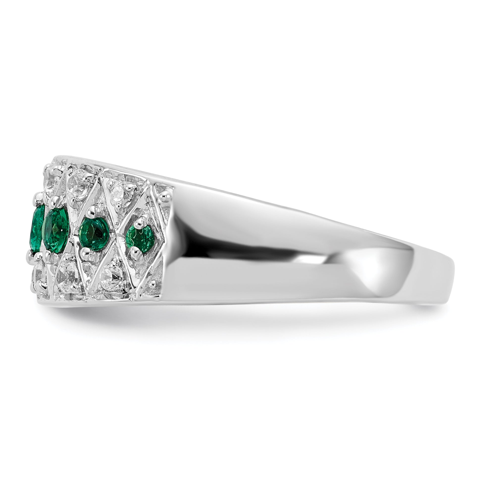 14K White Gold Lab Grown Diamond and Cr Emerald Fancy Ring