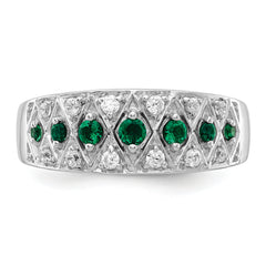 14K White Gold Lab Grown Diamond and Cr Emerald Fancy Ring