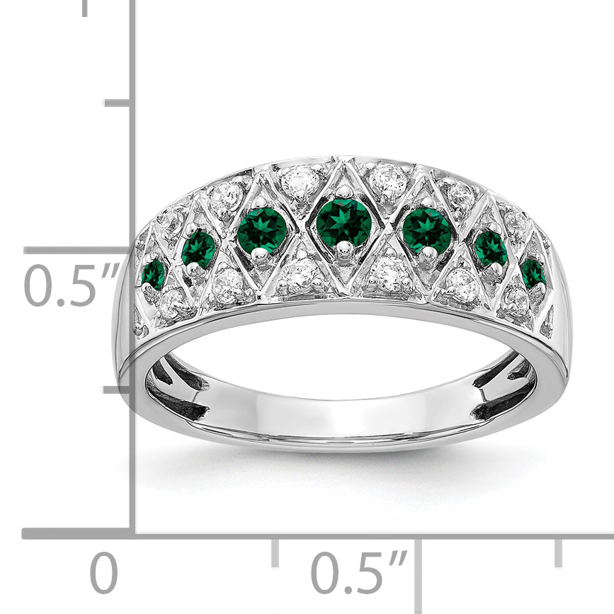 14K White Gold Lab Grown Diamond and Cr Emerald Fancy Ring