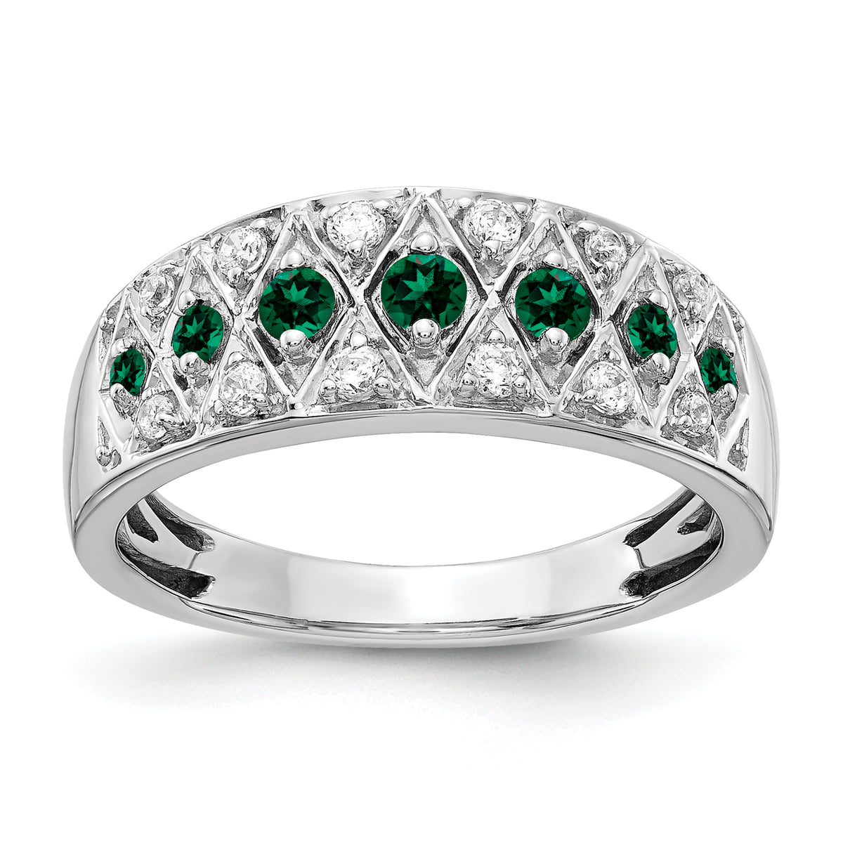 14K White Gold Lab Grown Diamond and Cr Emerald Fancy Ring