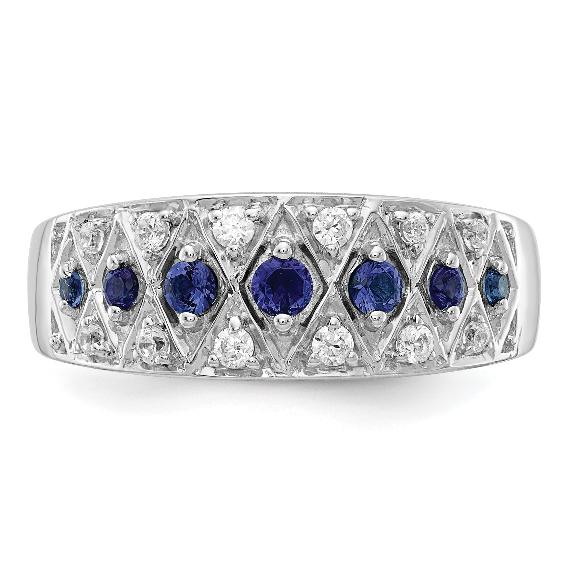 14K White Gold Lab Grown Diamond and Cr Sapphire Fancy Ring