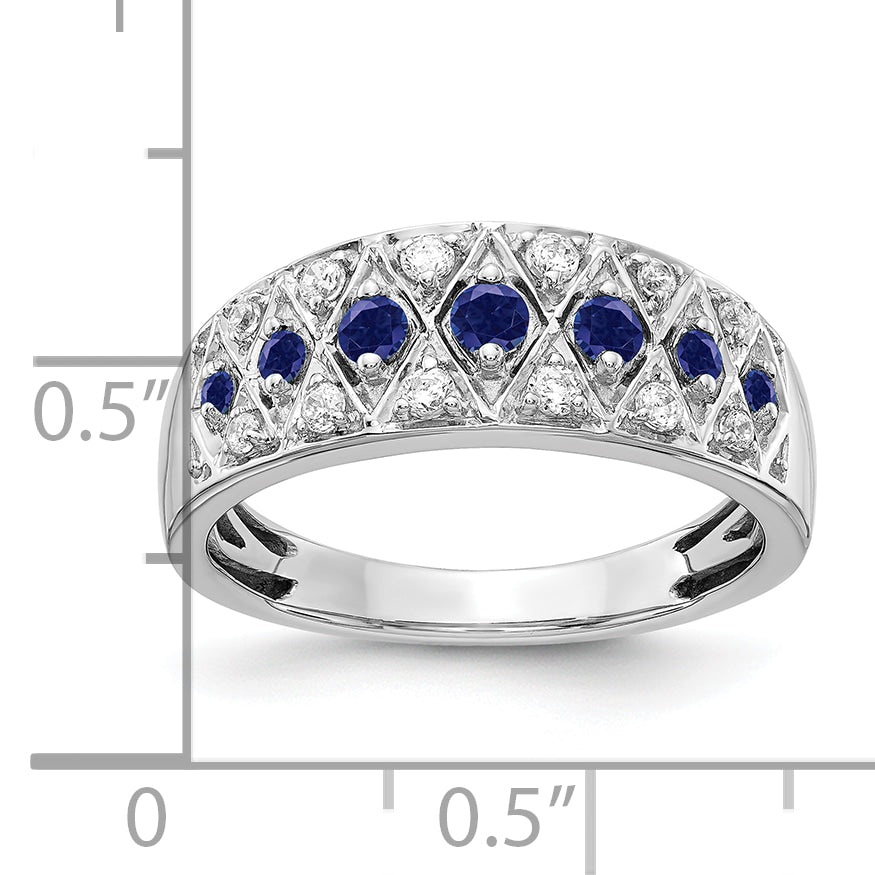 14K White Gold Lab Grown Diamond and Cr Sapphire Fancy Ring